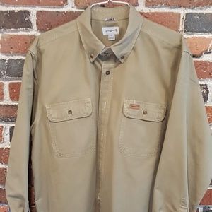 Carhartt Men's Button Down Shirt Khaki Tan XL